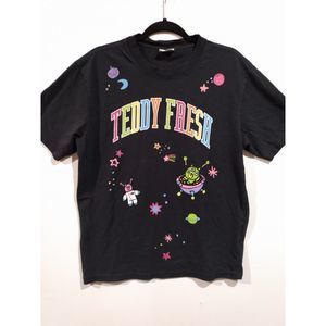 TEDDY FRESH In Space Rainbow Alien Bear  Black Short Sleeve T-Shirt Size Medium